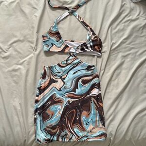 White Fox Boutique Swirl Print Mini Dress - Blue, Brown, White